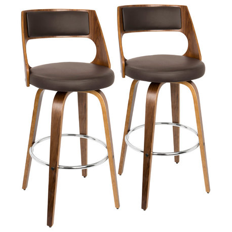 LumiSource Cecina Barstool/Swivel, Walnut/Cream PU Leather, Set of 2, Brown Pu