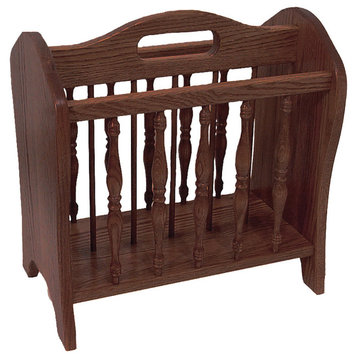 Amish Made Oak Magazine Rack with Handle, Earth Tone Stain