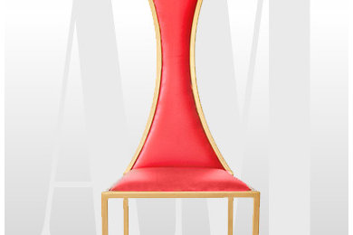 Gold Effect Tall Metal Frame Contour Chair with Flame Red Leather