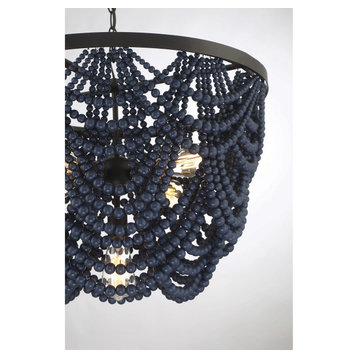 5-Light Chandelier, Navy Blue With Oil Rubbed Bronze