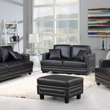 Ferrara Black Leather Nailhead Living Room Set