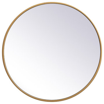 Elegant Decor Eternity 21" Round Mid Century Metal Frame Mirror in Brass