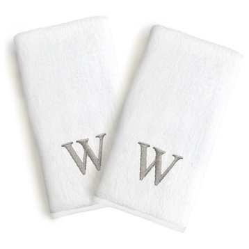 Monogrammed Luxury Novelty Hand Towels, Set of 2, Bookman Font, Gray, W