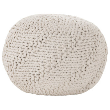 GDF Studio Haley Indoor/Outdoor Fabric Hand Knit Pouf, Ivory