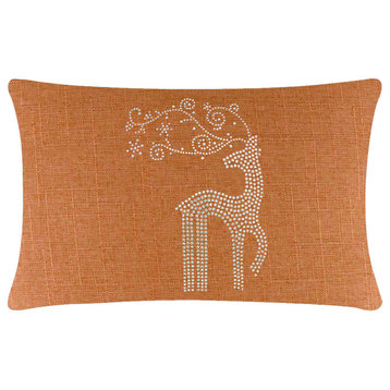 Sparkles Home Rhinestone Reindeer Pillow, Orange, 14x20