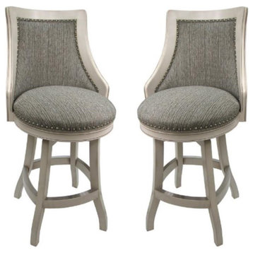 Home Square 26" Swivel Wood Counter Stool in Smoke Gray - Set of 2