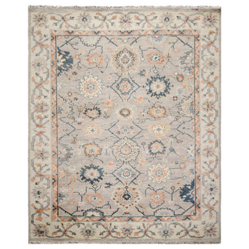 7'10''x9'7'' Hand Knotted Wool Turkish Oushak Oriental Area Rug, Gray Color