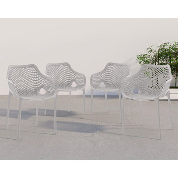 Mykonos Outdoor Patio Dining Chair (Set of 4), Grey, With Arms