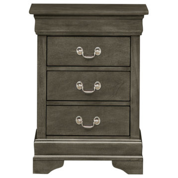 Louis Philippe 3-Drawer Nightstand (29 in. H x 21 in. W x 16 in. D), Gray
