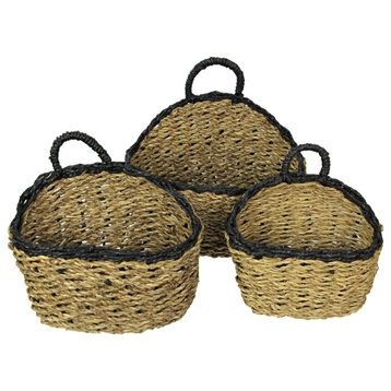 Set of 3 Woven Seagrass Baskets Decorative Rustic Home Storage Decor Organizer