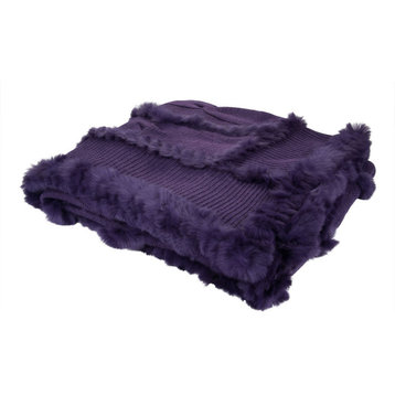 Purple Woven Rectangular Rabbit Wool Throw 59" x 71"