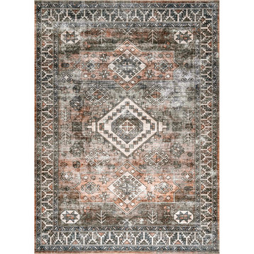nuLOOM Bowie Machine Washable Tribal Pattern Area Rug, Rust 9' x 12'