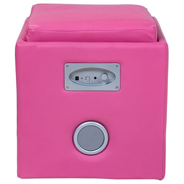 Furniture of America Larson Faux Leather Square Speaker Ottoman in Pink