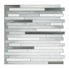 Capri Carrera Mosaic Peel and Stick Wall Tiles, White and Grey, Set of 5