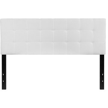 Bedford Tufted Upholstered Queen Size Headboard, White Fabric
