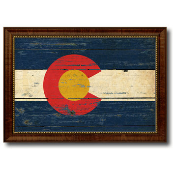Colorado State Vintage Flag Print With Brown Gold Frame, 15"X21"