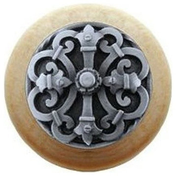 Chateau Wood Knob, Antique Brass, Natural Wood Finish, Antique Pewter