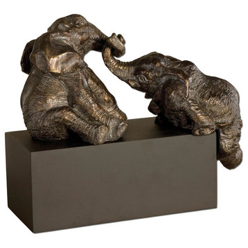 Playful Pachyderms Bronze Figurines, Bronze