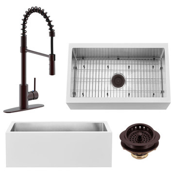 33" Single Bowl Farmhouse Solid Surface Sink and Faucet Kit, Oil Rubbed Bronze
