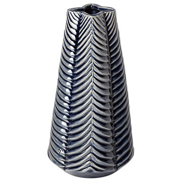 10" Navy Blue Glaze Layered Patterned Star Vase