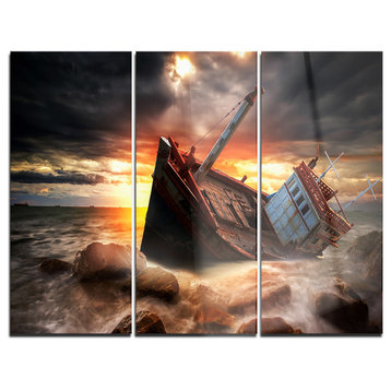"Fishing Boat Beached" Photography Metal Wall Art, 3 Panels, 36"x28"