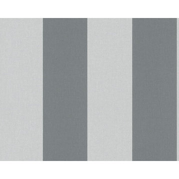Elegance2, Modern Accent Block Stripes Baroque Gray Wallpaper Roll