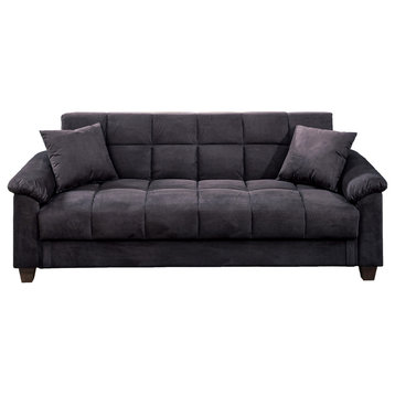Ebony Microfiber Adjustable Sofa With Storage