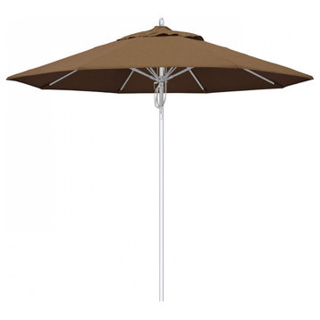 9' Patio Umbrella Silver Pole Fiberglass Rib Pulley Lift Sunbrella, Teak