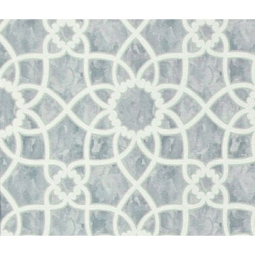 Grey Tile Fabric Trellis Scroll Watercolor, Standard Cut