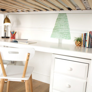 White Twin Mid Loft Bed with Customizable Ladder