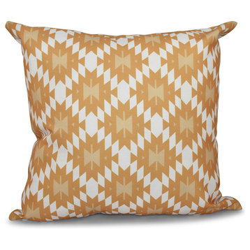 Jodhpur Kilim, Geometric Print Pillow, Gold, 18"x18"