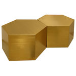 Meridian Furniture - Hexagon Coffee Table, Brushed Gold, 2 Piece - Customize your modern space with the easy style of this Hexagon modular coffee table two-piece in brushed gold. Use one table on its own for a handy and stylish spot to hold your drinks or display a framed photo, or add multiple tables together to create even more space for entertaining or playing cards or board games. This metal table is completely customizable to your needs and features a bold hexagon shape for a modish feel.