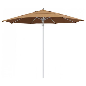 11' Patio Umbrella Silver Pole Fiberglass Rib Pulley Lift Sunbrella, Cocoa