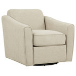 OSP Home Furnishings - Cassie Assembled Swivel Arm Chair, Linen Fabric - With perfect proportions and a crisp tailored design our classic, swivel arm chair will feel at home in any living room, or family room setting. Situate as a pair, and create the perfect reading nook. Ideal for television viewing and conversation thanks to its smooth swivel motion, allowing smart and easy 360� rotation. Thick cushions detailed in attractive piping and 100% easy-care polyester fabric will keep these chairs looking beautiful for years to come. Arrives fully assembled.