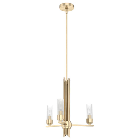 Gatz Alturas Gold, Ribbed Glass 3 Light Chandelier Ceiling