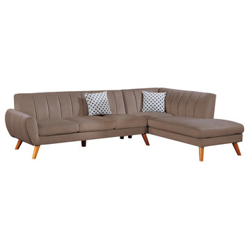 Benzara BM286295 Sectional Sofa Set, Chaise Lounger, Tufted Velvet, Brown