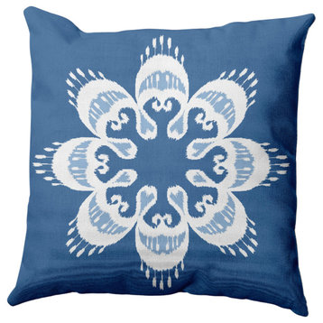 Ikat Mandala Decorative Throw Pillow, Mid Blue, 18x18"