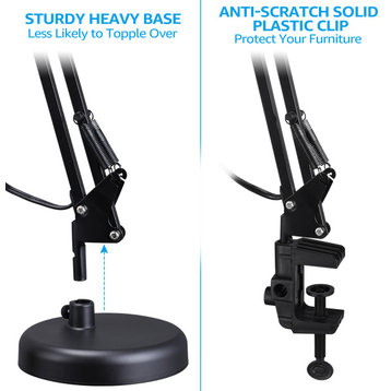 Swing Arm Desk Lamp, Interchangeable Base Or Clamp, Black
