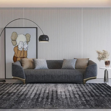 86.6" Gray Upholstered Sofa 3-Seat Cotton & Linen Sofa with Pillows Gold Legs