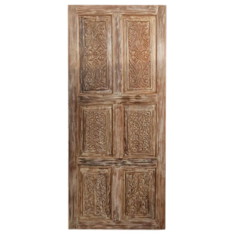 Consigned Vintage Whitewash Carved Sliding Barn Doors, Pantry Door