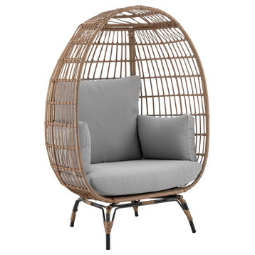 Manhattan Comfort Spezia Freestanding Steel & Rattan Outdoor Egg Chair, Tan/Gray