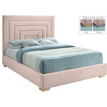 Nora Velvet Upholstered Bed, Pink, Queen