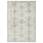 Jaipur Living - Vibe by Jaipur Living Roane Trellis Gold and Light Blue Area Rug 6'7"x9'6" - The glamorous yet versatile style of the Melo collection offers a chic, contemporary edge to any home. The Roane rug boasts an intricate trellis motif in tones of ivory, gold, blue, green, and gray. This power-loomed collection features a stunning lustrous sheen and texture-rich, varied pile height for added dimension and depth.