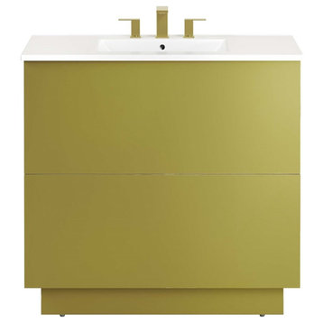 Modway Quantum 36" Modern Wood Bathroom Vanity in White and Gold