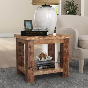 Britain Handcrafted Rustic Teak Wood 2 Tier End Table