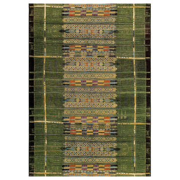 Marina Tribal Stripe Indoor/Outdoor Rug, Green, 6'6"x9'3"