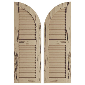 12"Wx84"H Pecky Cypress Louver Quarter Round Arch Top Faux Wood Shutters