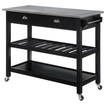 American Heritage Stainless Steel Top Kitchen Cart in Black Wood Finish