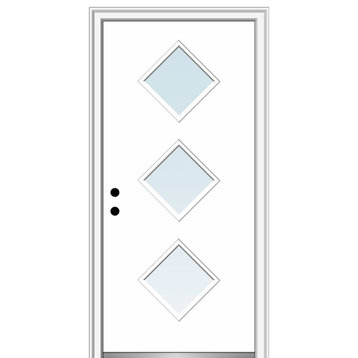 30"x80" 3 Lites Clear Right-Hand Inswing Primed Fiberglass Door, 6-9/16"