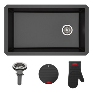 Forteza 32" Undermount Granite Composite 1-Bowl Kitchen Sink, Black